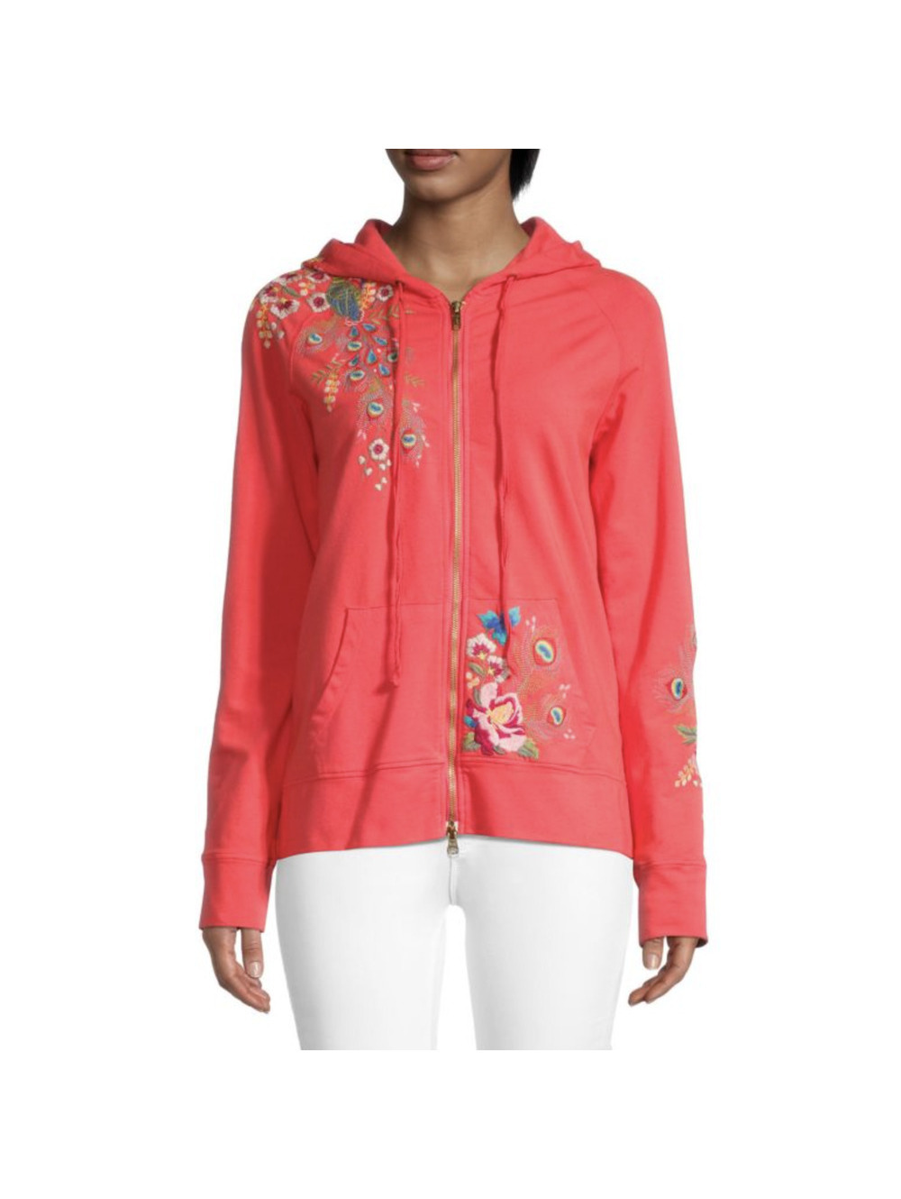 Johnny Was JWLA Vernazza Floral Peacock Embroidery Zipper Hoodie Medium - Picture 3 of 9